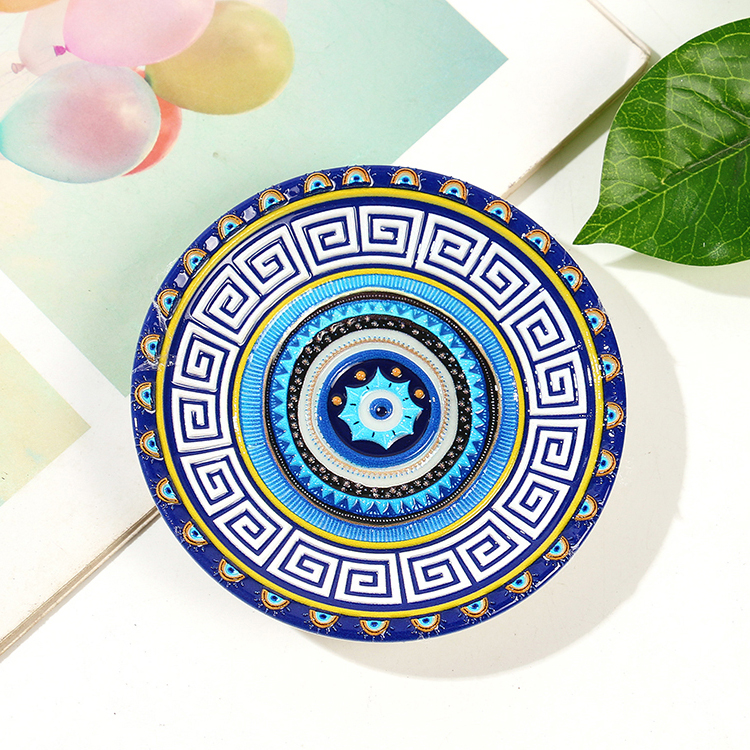 Round Shaped Plate Fridge Magnet Custom Printed Ceramic Magnets Evil Eye Souvenir Ceramic Fridge Magnet