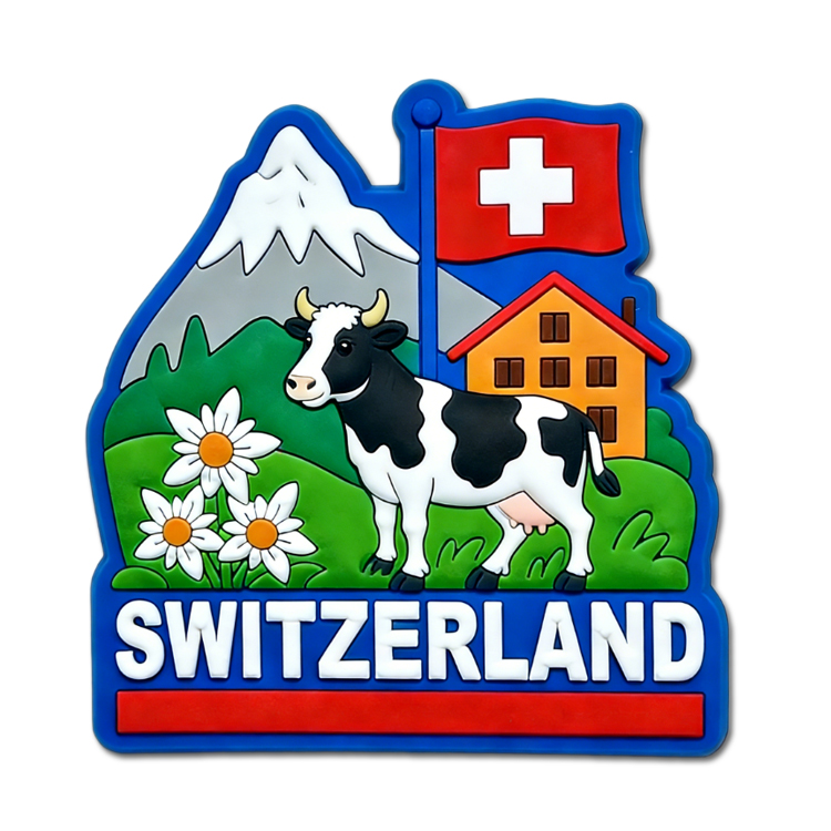 Custom Alps Snow Mountain Rubber Soft PVC Fridge Magnet Austria Swiss Switzerland Souvenir Fridge Magnet