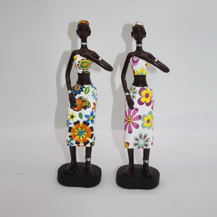 Custom Water Transfer Printing Resin African Woman Statue for Home Decor