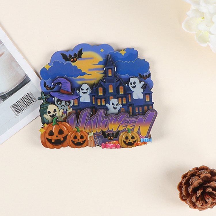 Factory Custom Logo Shaped Halloween Gift Epoxy Wooden Pumpkin Halloween Fridge Magnet