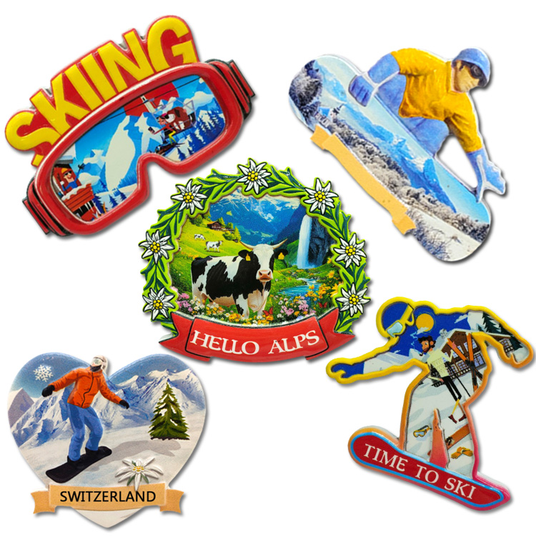 Custom Logo Melamine Resin Green Grass Snow Mountains Sheep Design Switzerland Souvenir Fridge Magnet Grindelwald Magnet