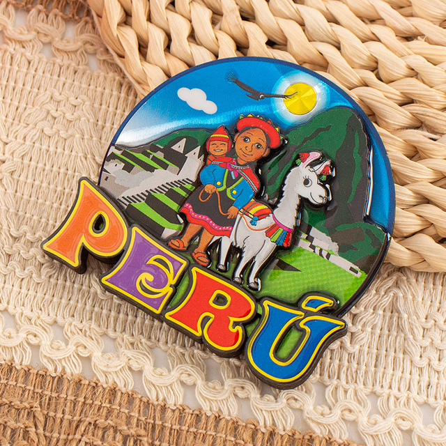 Factory Custom Logo Epoxy MDF Wood Lima Cusco Souvenir Magnet Alpaca Peru Souvenir Fridge Magnet