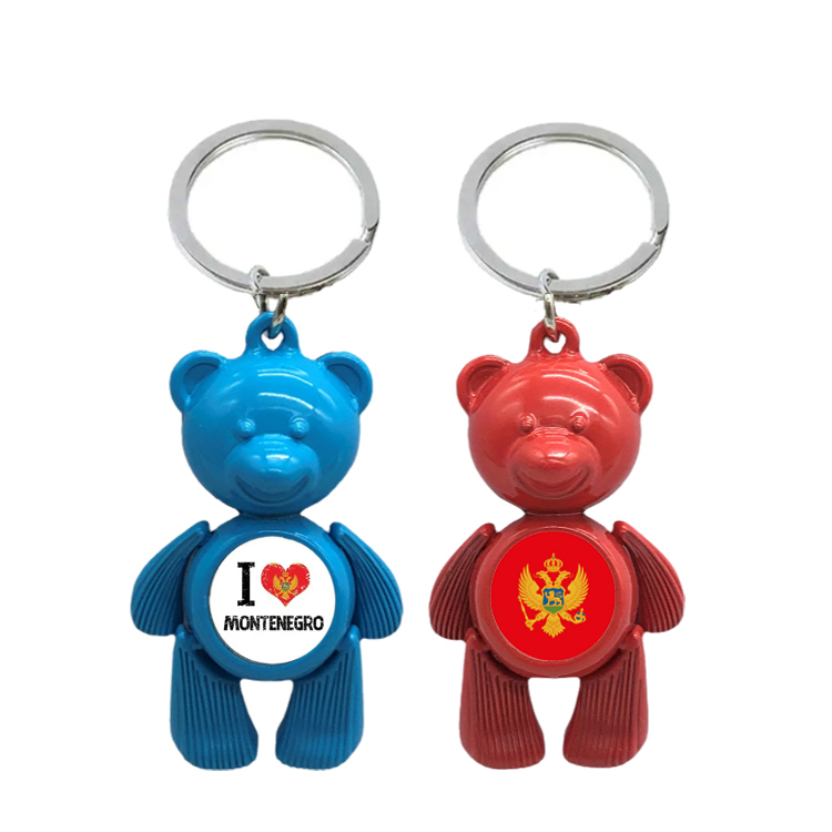 Custom Logo Metal Bear Keychain I Love Montenegro Souvenir Keychain