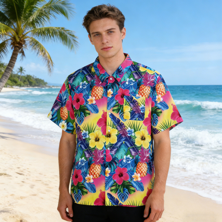 Custom Logo Design Printed Souvenir Casual Breathable Tropical Style Aloha Floral Hawaii Shirt For Men