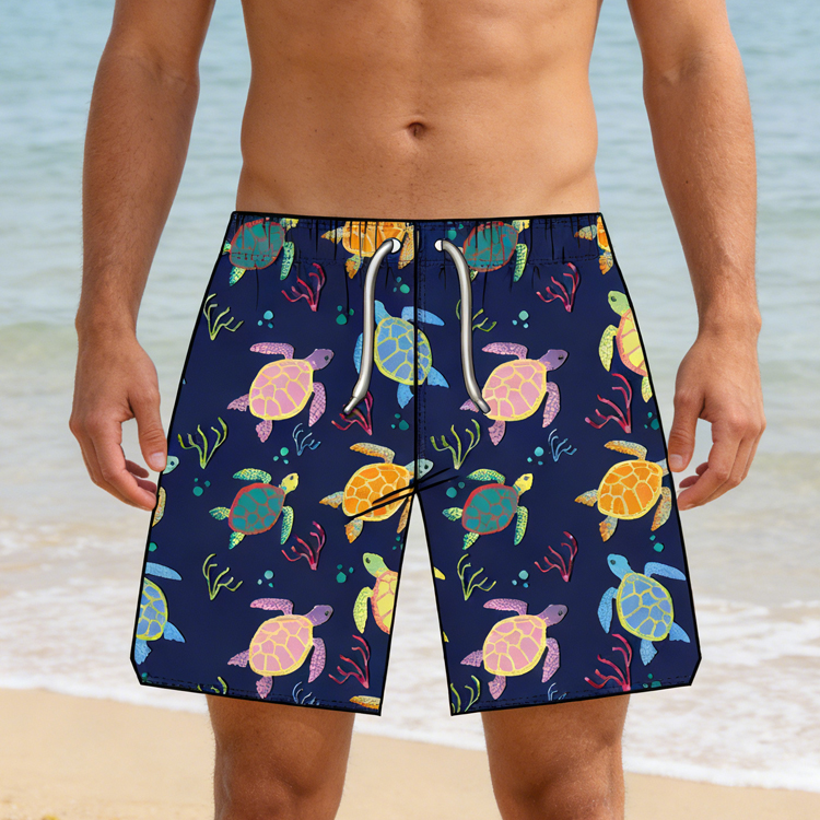 Custom Print Beach Shorts Summer Quick Dry Holiday Swimwear Men's Board Shorts Turtle Beach Shorts