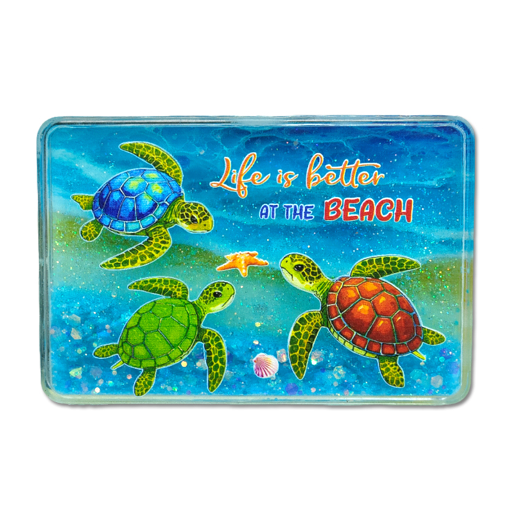 Custom Logo Printing Tourist Souvenir Round Shaped Fridge Magnet Liquid Quicksand Acrylic Refrigerator Magnet