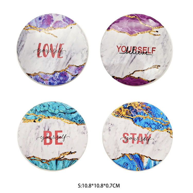 Custom Promotional Ceramic Coaster Set Round Marble Coaster