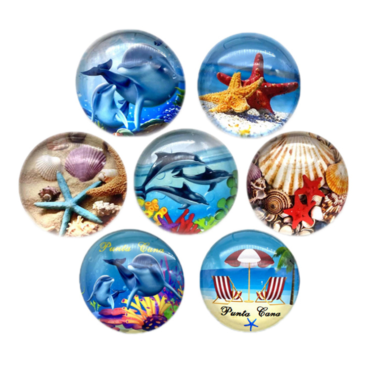 Custom Round Souvenir Glass Fridge Magnet Set