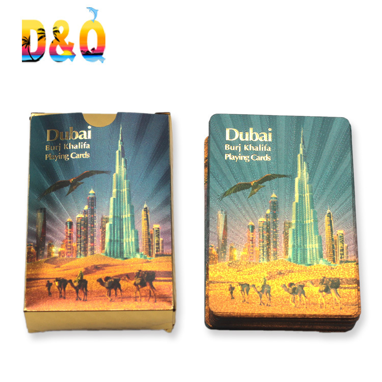 Wholesale Waterproof Gold Dubai Tourist Souvenir Playing Cards Custom Logo