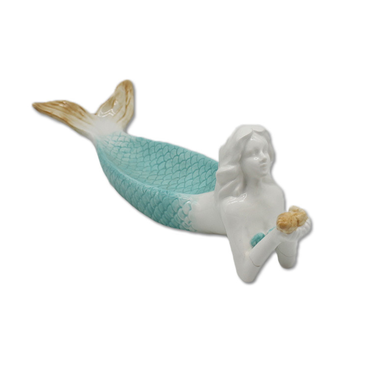 Wholesale Ocean Home Decor Ceramic Plate Porcelain Mermaid Figurines