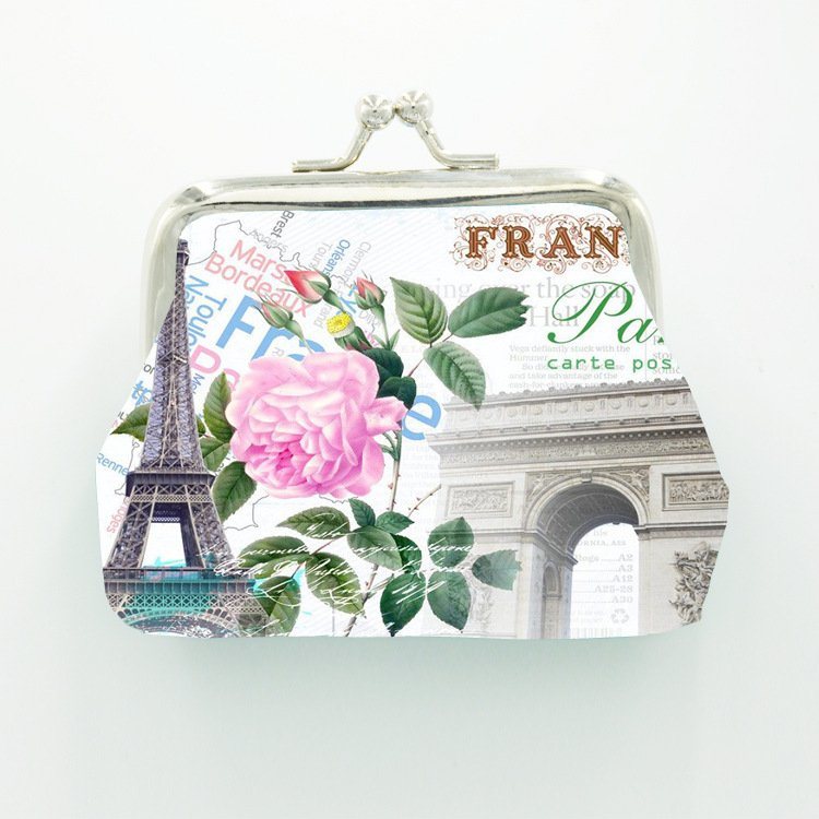 Custom Printing Small Mini PU Leather Coin Pouch Wallet France Paris Souvenir Coin Purse