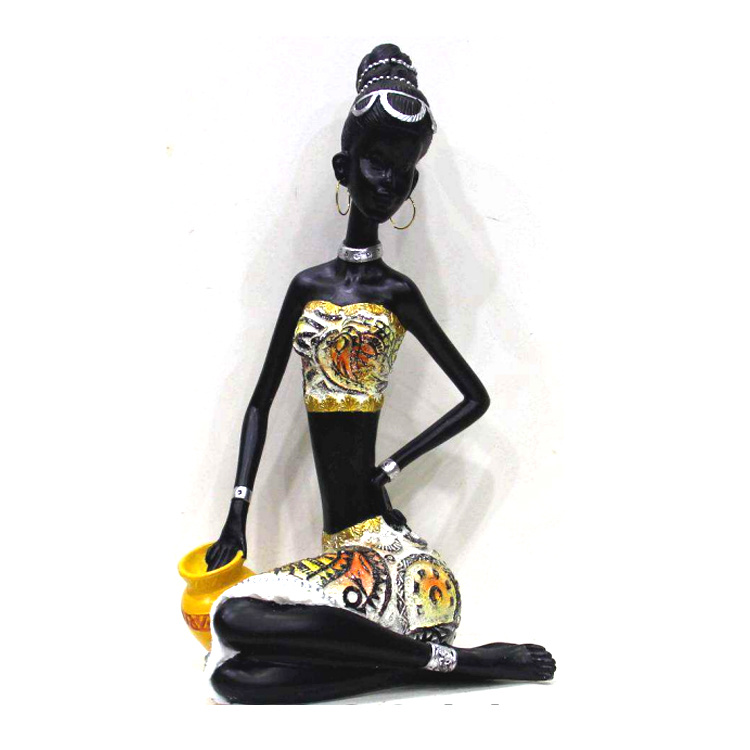 Wholesale Resin Lady Figurine Polyresin African Woman Statue for Home Decor