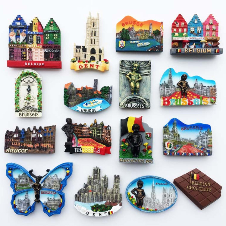 Europe Country Landscape Building Resin Hand Painted Brussels Belgium Souvenir Fridge Magnet