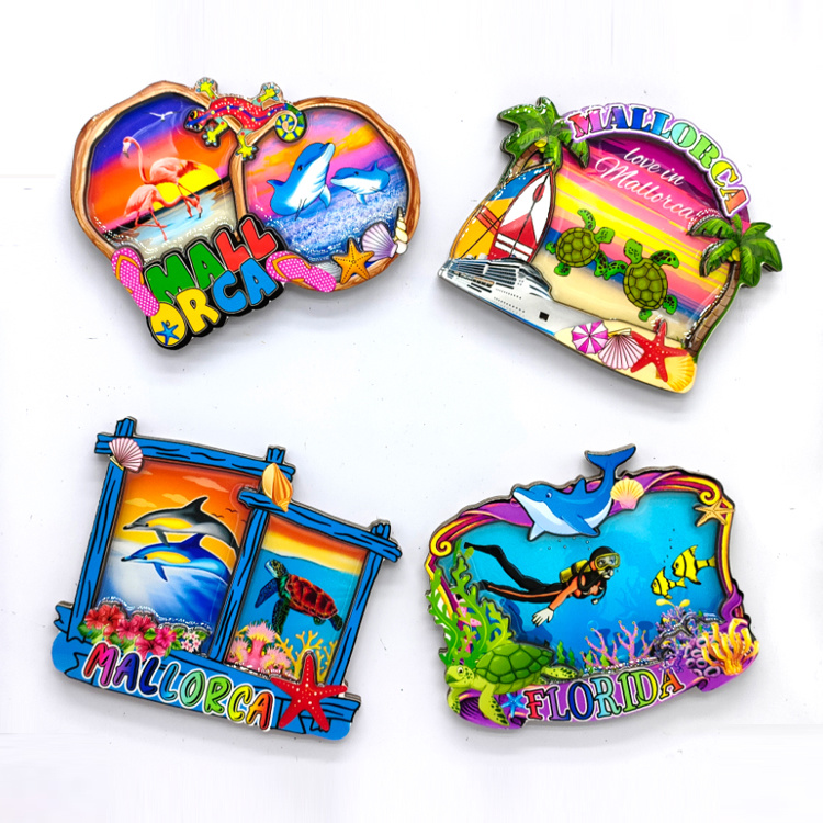 Custom Tourist Souvenir Beach MDF Epoxy Fridge Magnets Foil Wooden Magnet