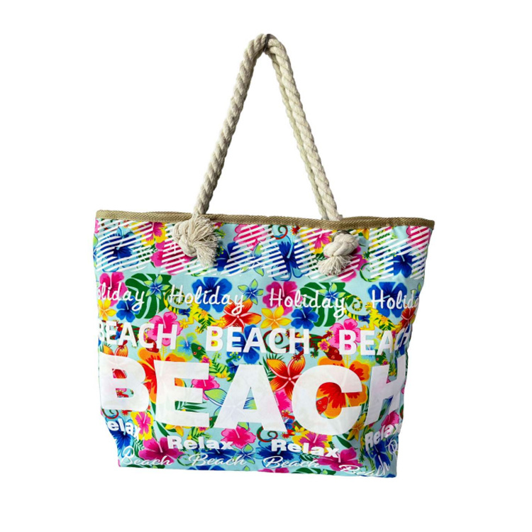 Customized Print Tropical Flower Souvenir Women Canvas Hawaiian Beach Tote Bags