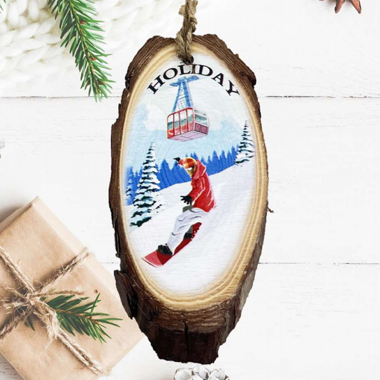 Natural Wood Christmas Ornament Hanging Custom Sublimation Ski Christmas Ornaments