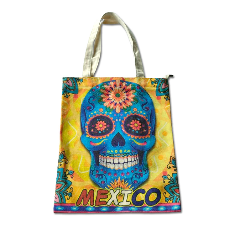 Customized Logo Canvas Printing Skull Mexican Handbags Mexico Souvenir Beach Bag Canvas Tote Bag Mexican Bags