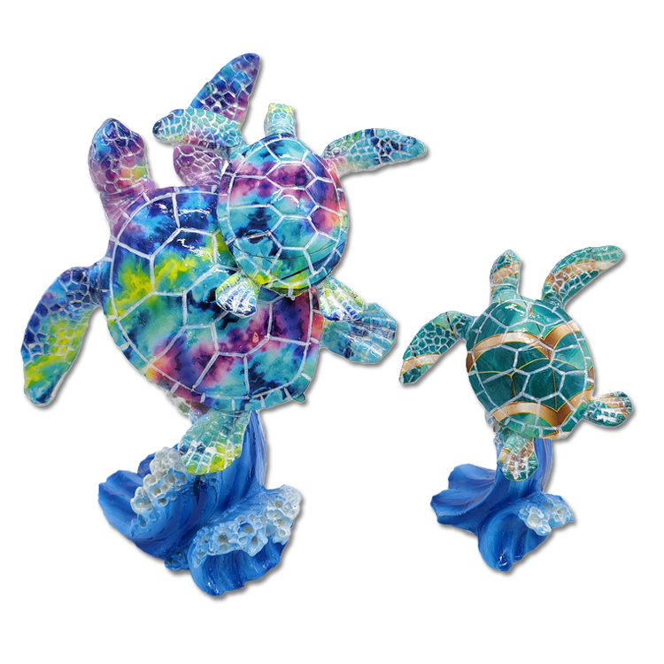 Factory Custom Tropical Beach Souvenir Home Decor Resin Coral Sea Turtle Statue Polyresin Turtle Ornaments