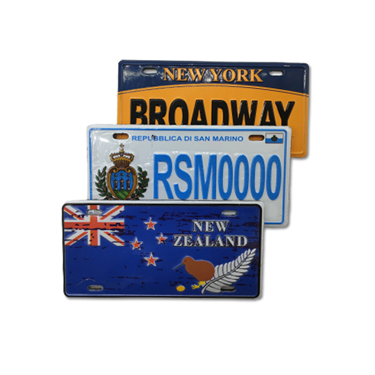 Custom 3D Embossing Printing Metal Tourist Souvenir License Plate Country Flag Fridge Magnet