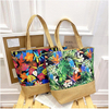 Wholesale Custom Cotton Linen Tropical Plants Print Summer Beach Hand Bag