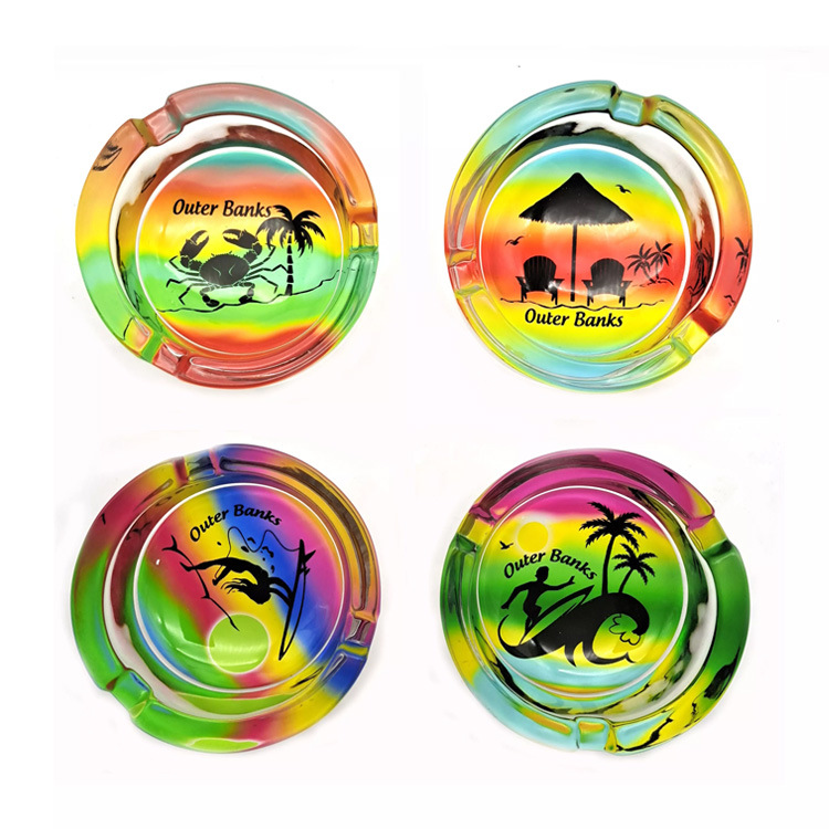 Wholesale New Custom Printed Logo Glass Round Ashtray Flower Ashtray