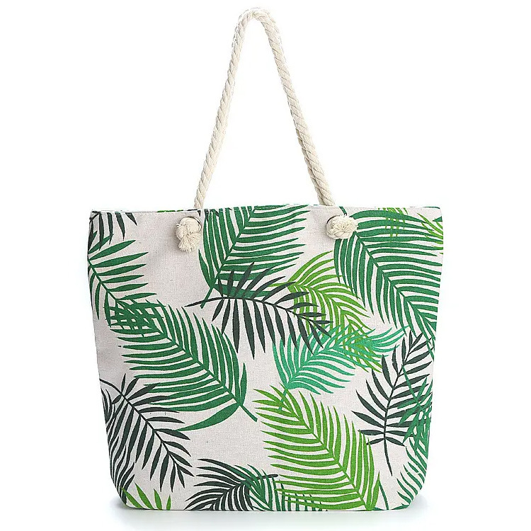 Custom Souvenir Tropical Palm Leaves Summer Beach Bag Canvas Tote Bag