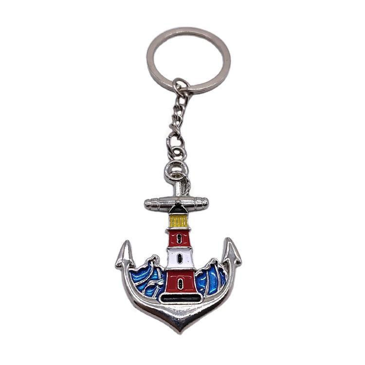 Metal Custom Shape Beach Souvenir Nautical Coastal Lighthouse Anthor Wheel Keychains