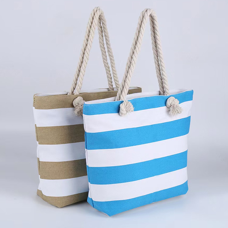 Wholesale Custom Souvenirs Beach Bag Summer Tropical Plant Printed Cotton Rope Handle Shoulder Bag