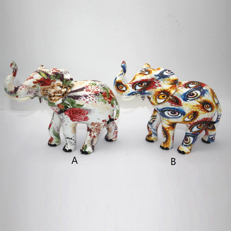 Living Room Colorful Resin Statue Elephant Figure Water Transfer Home Decorative Accessories