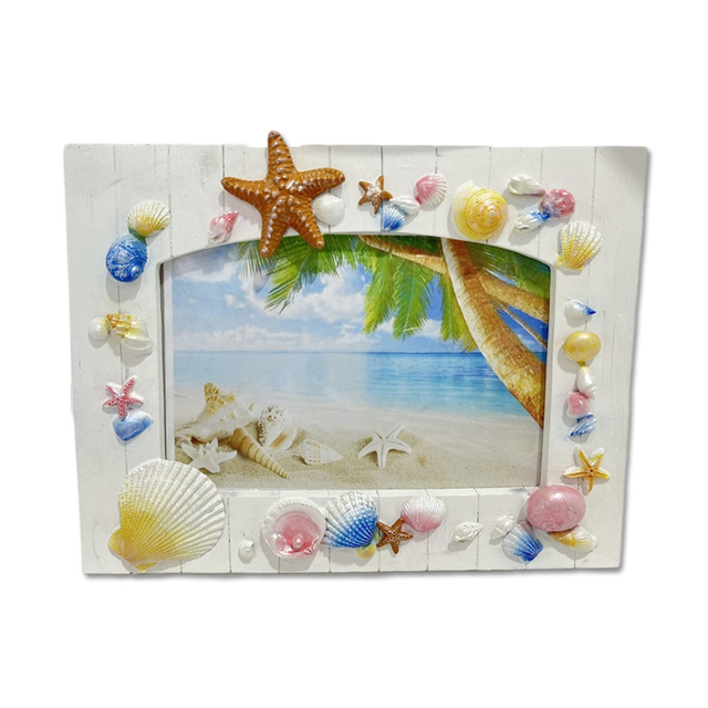 Custom Logo Tourist Souvenir Beach Polyresin Resin Picture Photo Frame with Seashell