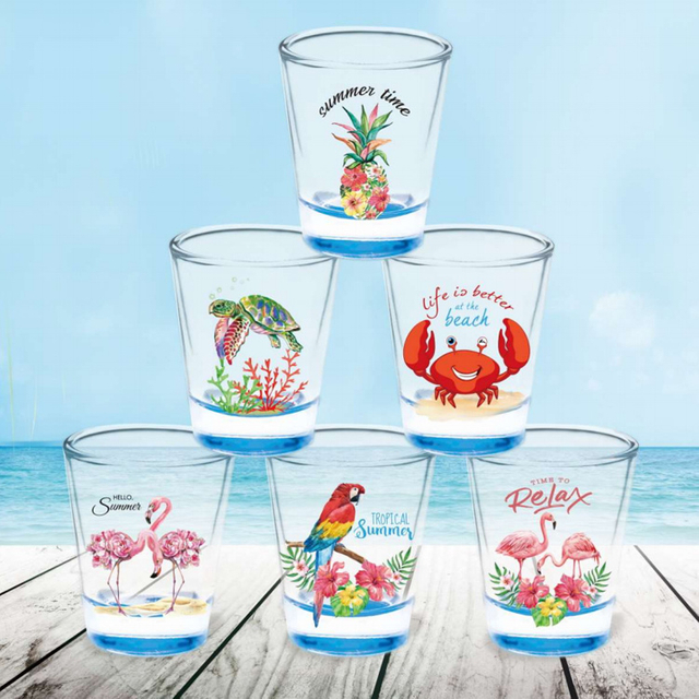 Custom Logo Text Ocean Island Seaside Beach Souvenir Blue Animal Shot Glasses with Box