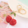 Wholesale Metal Woman Bag Pendant Diamond Rhinestone Crystal Fruit Cherry Key Chain Cherry Keychain