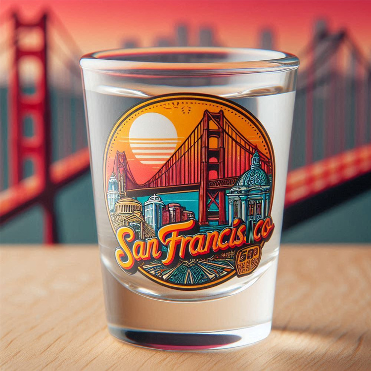 Customized Decal Logo Bridge San Francisco Souvenir Clear 1.5oz Shot Glass