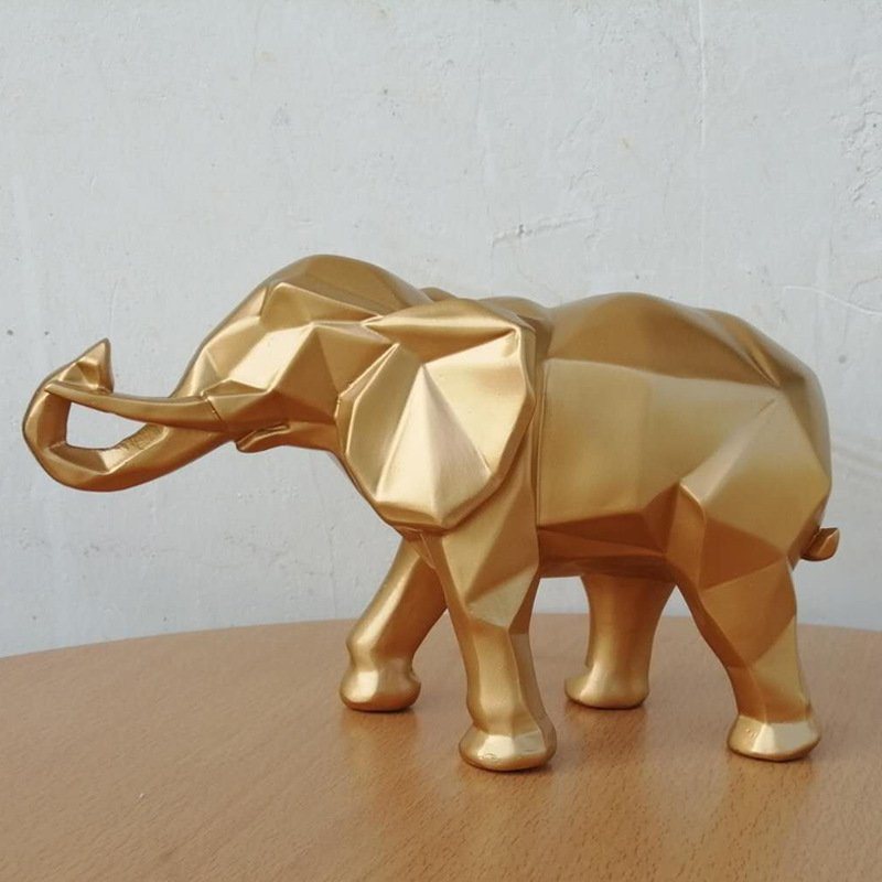 Luxury Nordic Home Decor Geometric Gold Elephant Figurine Resin Elephant Statue