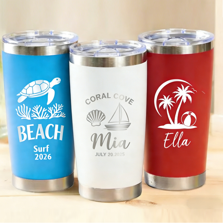 Custom Logo Stainless Steel Insulated Cup Summer Beach Tumbler Laser Engraving 12oz Personalized Tumbler with Lids