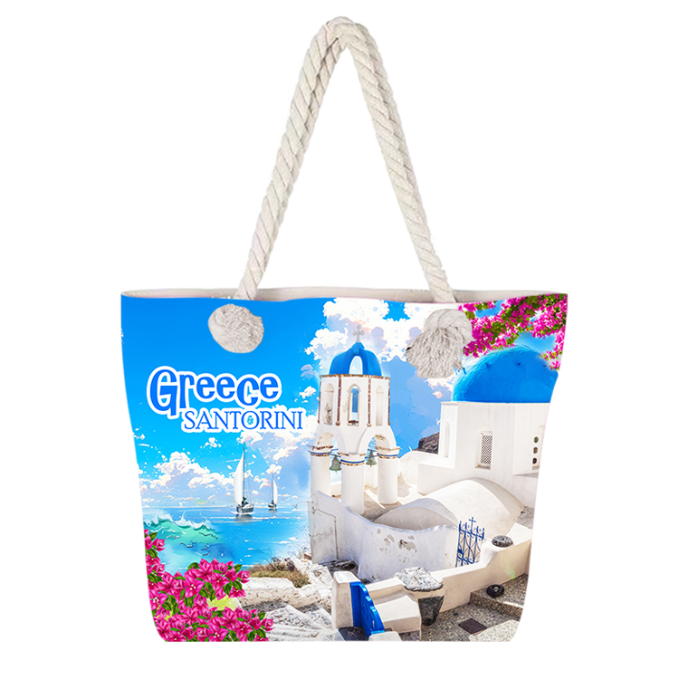 Custom logo Digital Printing Casual Coastal Canvas Turtle Greece Souvenir Beach Tote Bag with Little Bag