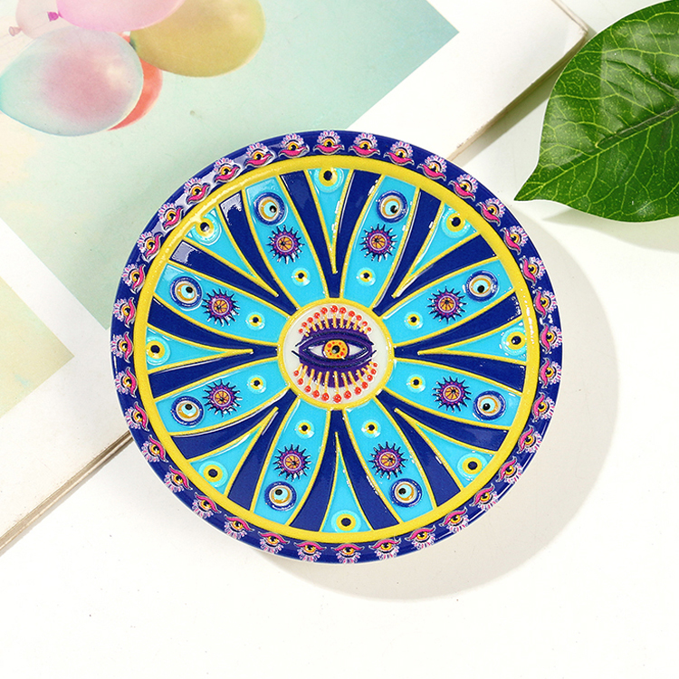 Round Shaped Plate Fridge Magnet Custom Printed Ceramic Magnets Evil Eye Souvenir Ceramic Fridge Magnet