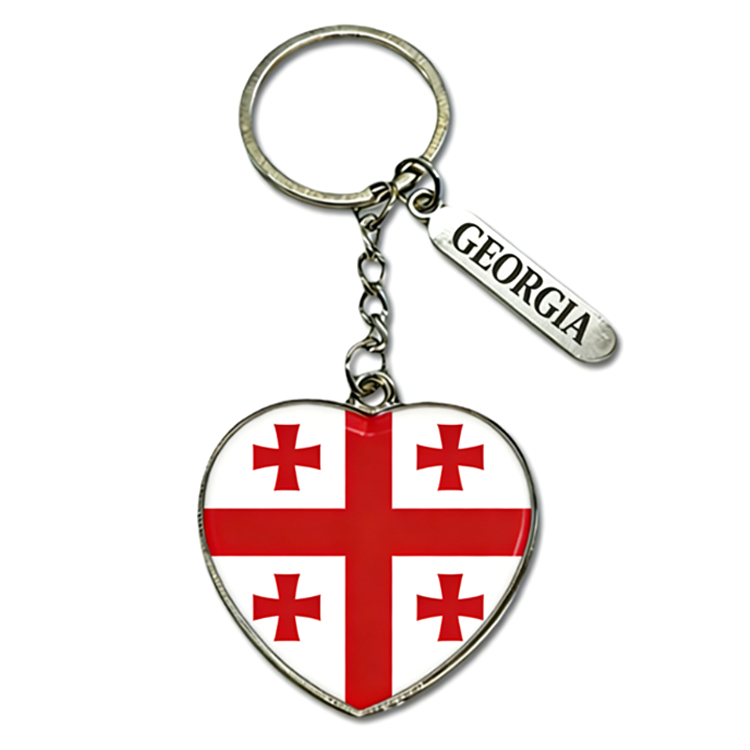 Customized Logo Metal Heart Shaped Keyring Georgian Souvenir Georgia Keychain