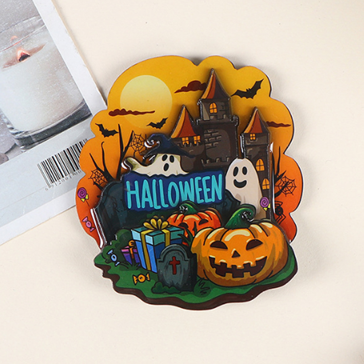 Factory Custom Logo Shaped Halloween Gift Epoxy Wooden Pumpkin Halloween Fridge Magnet