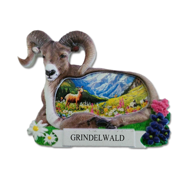Custom Logo Melamine Resin Green Grass Snow Mountains Sheep Design Switzerland Souvenir Fridge Magnet Grindelwald Magnet