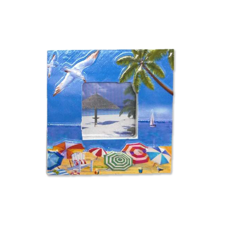 Custom Printed Mini Beach Themed Resin Photo Frame Fridge Magnet for Souvenir Gift