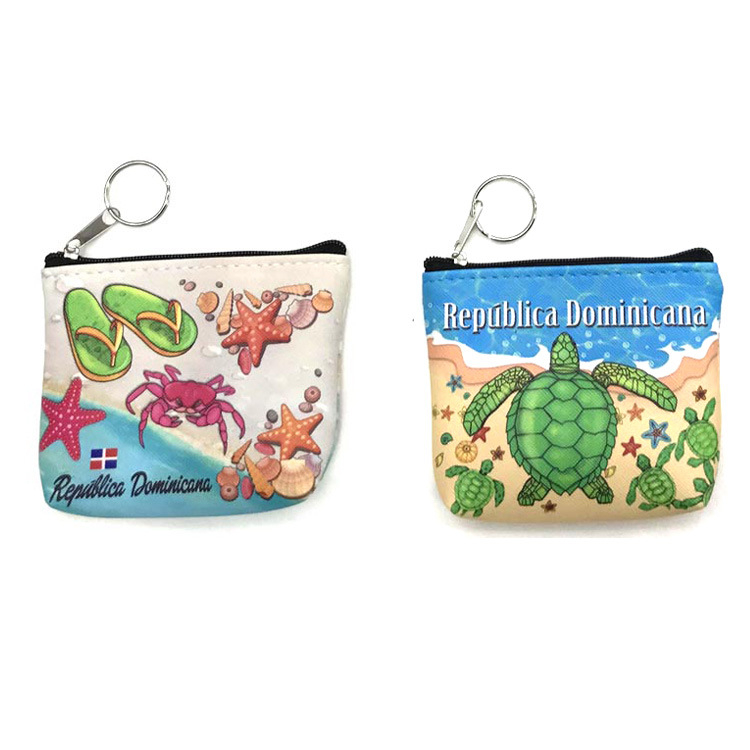 Custom Printing Pattern Tourist Beach Souvenir PU Leather Coin Pouch Turtle Coin Bag Wholesale