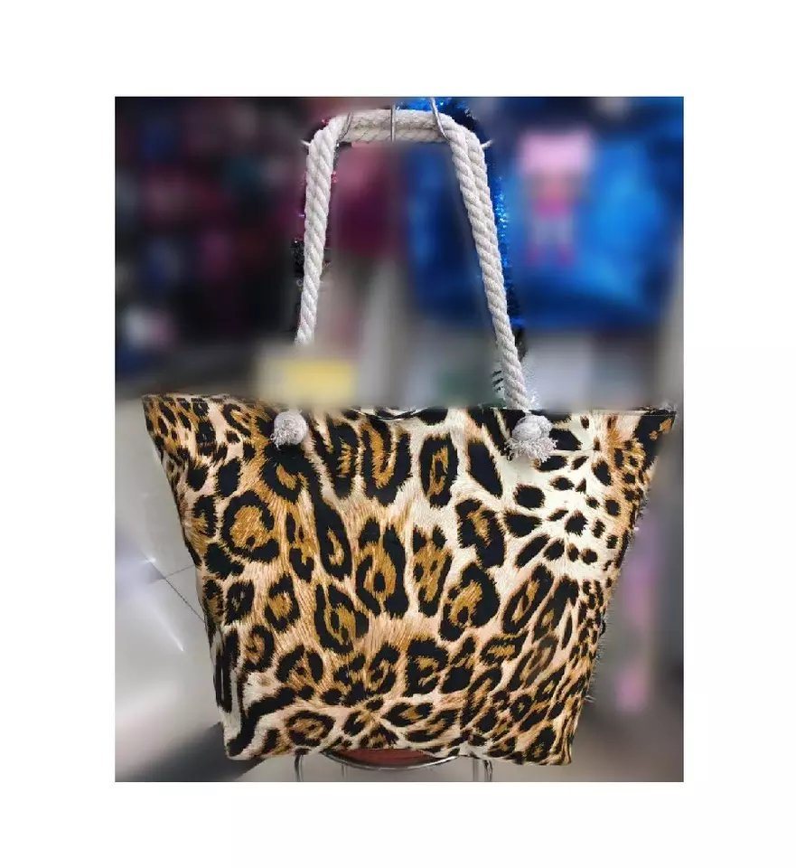 Wholesale Large Canvas Women Beach Bag Leopard Print Tote Bag