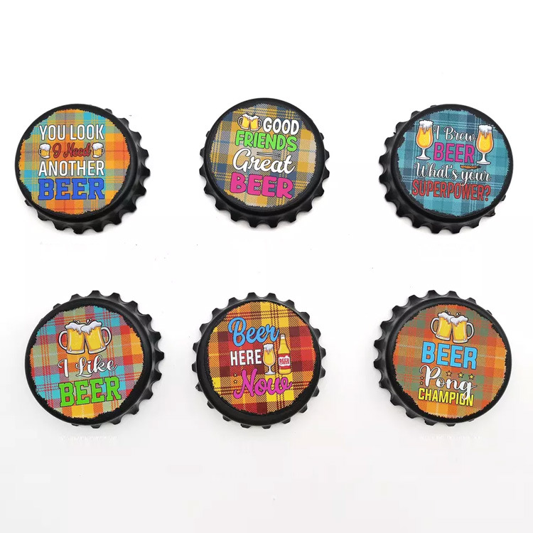 Customized Beach Souvenir Design Bottle Cap Shape Round Fridge Magnet Bottle Opener