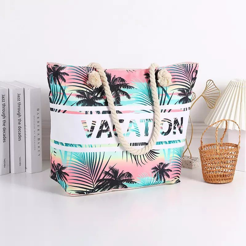 Custom Print Women Summer Canvas Coconut Palm Tree Beach Bag