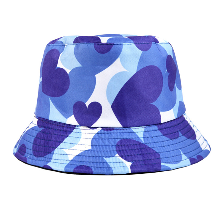 Summer Beach Sun Hat Colorful Heart Printed Camouflage Bucket Hat