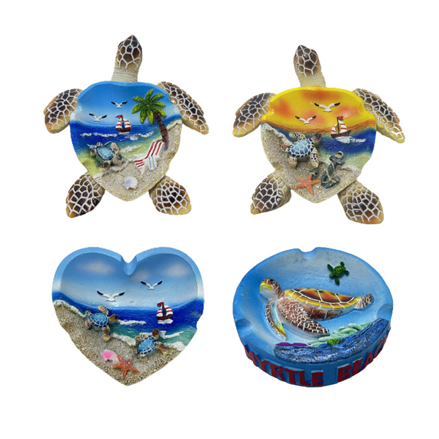 Wholesale Hand Painting Beach Sea Turtle Souvenir Polyresin Ashtray