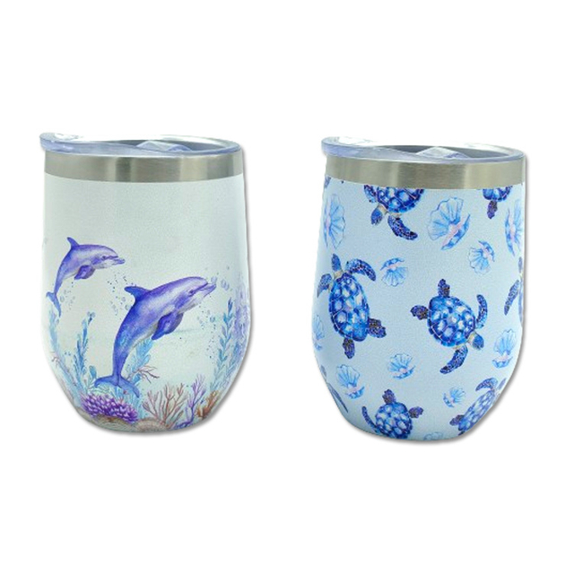 Custom Printing Wine Tumbler Cup Beach Souvenir Travel Turtle Stainless Steel Tumbler with Lid