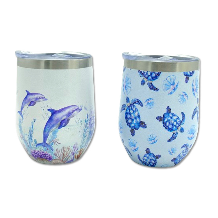 Custom Printing Wine Tumbler Cup Beach Souvenir Travel Turtle Stainless Steel Tumbler with Lid