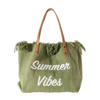 Wholesale Women Canvas Casual Beach Summer Vibes Tassel Tote Bag